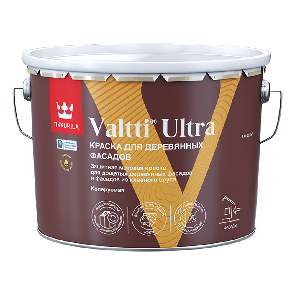 Краска фасадная по дереву Tikkurila/Tikkivala Valtti Ultra водно-дисперсионная база A белая 9 л
