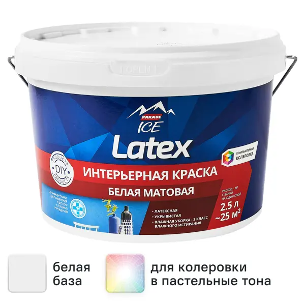 Краска интерьерная Parade Latex цвет белый база А 2.5 л
