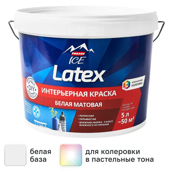 Краска интерьерная Parade Latex цвет белый база А 5 л