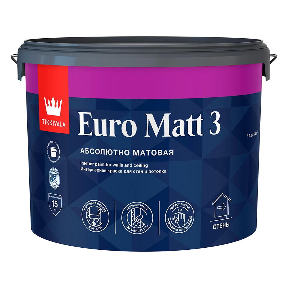 Краска интерьерная Tikkurila/Tikkivala Euro Matt 3 база А белая 9 л