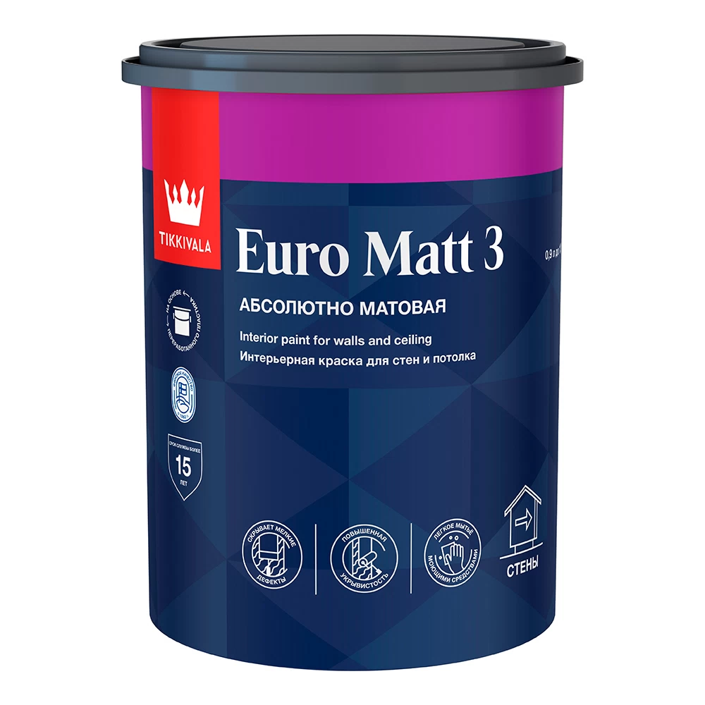 Краска интерьерная Tikkurila/Tikkivala Euro Matt 3 база А белая 0,9 л