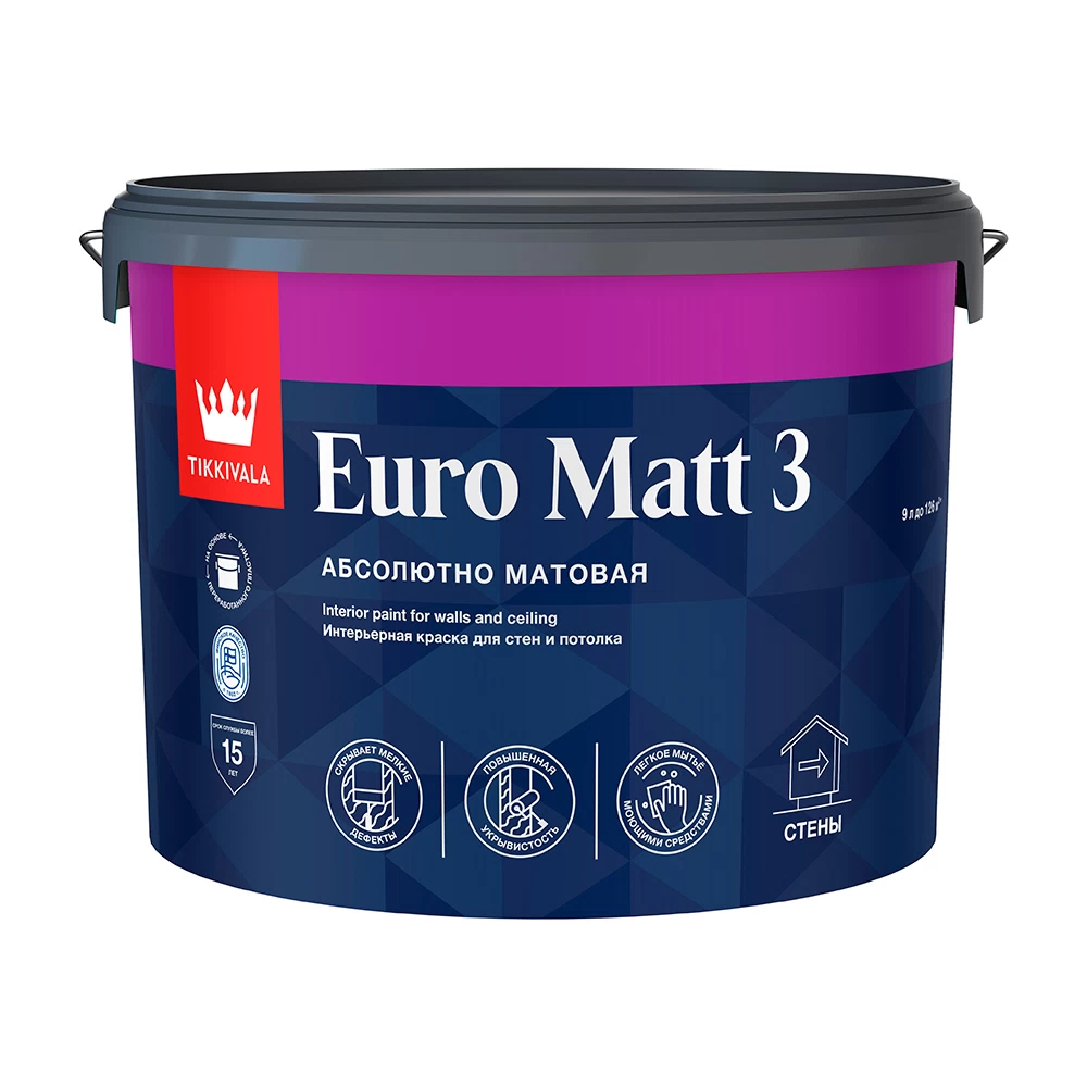 Краска интерьерная Tikkurila/Tikkivala Euro Matt 3 база С бесцветная 9 л
