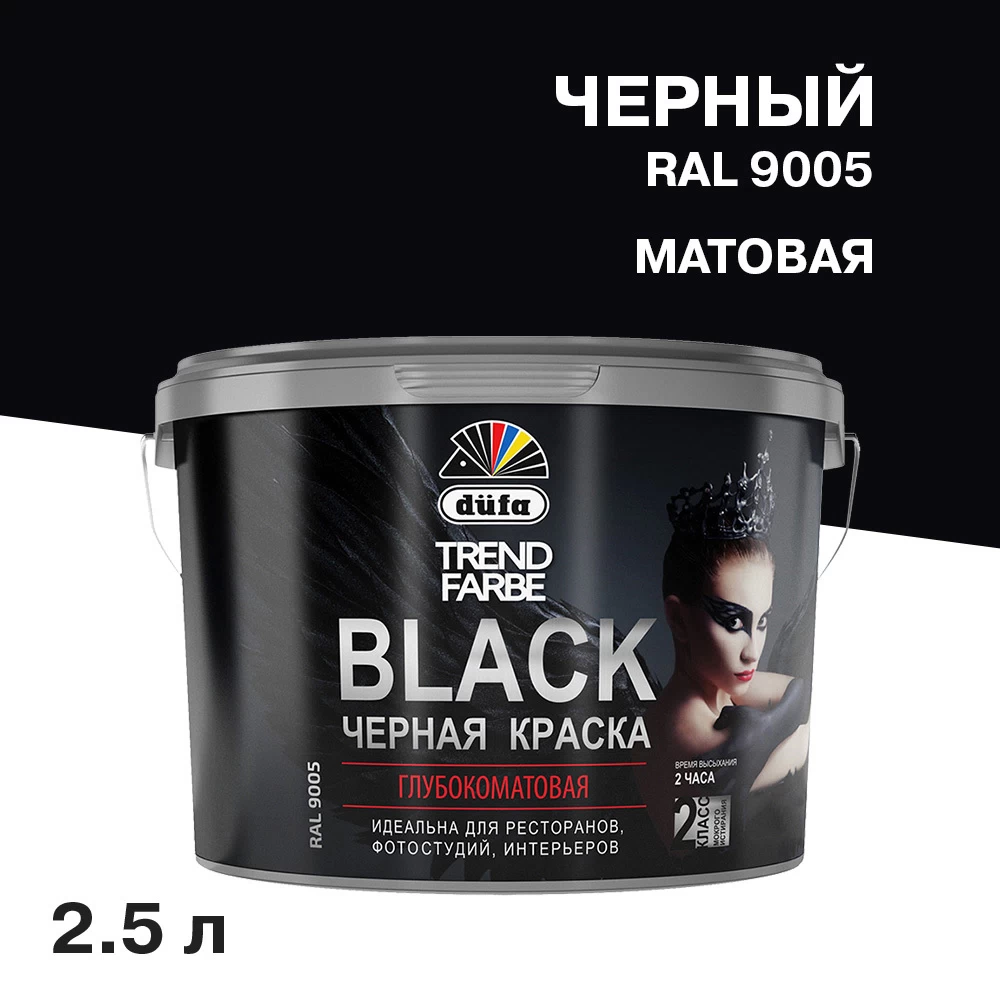 Краска моющаяся Dufa Trend Farbe Black черная RAL 9005 2,5 л