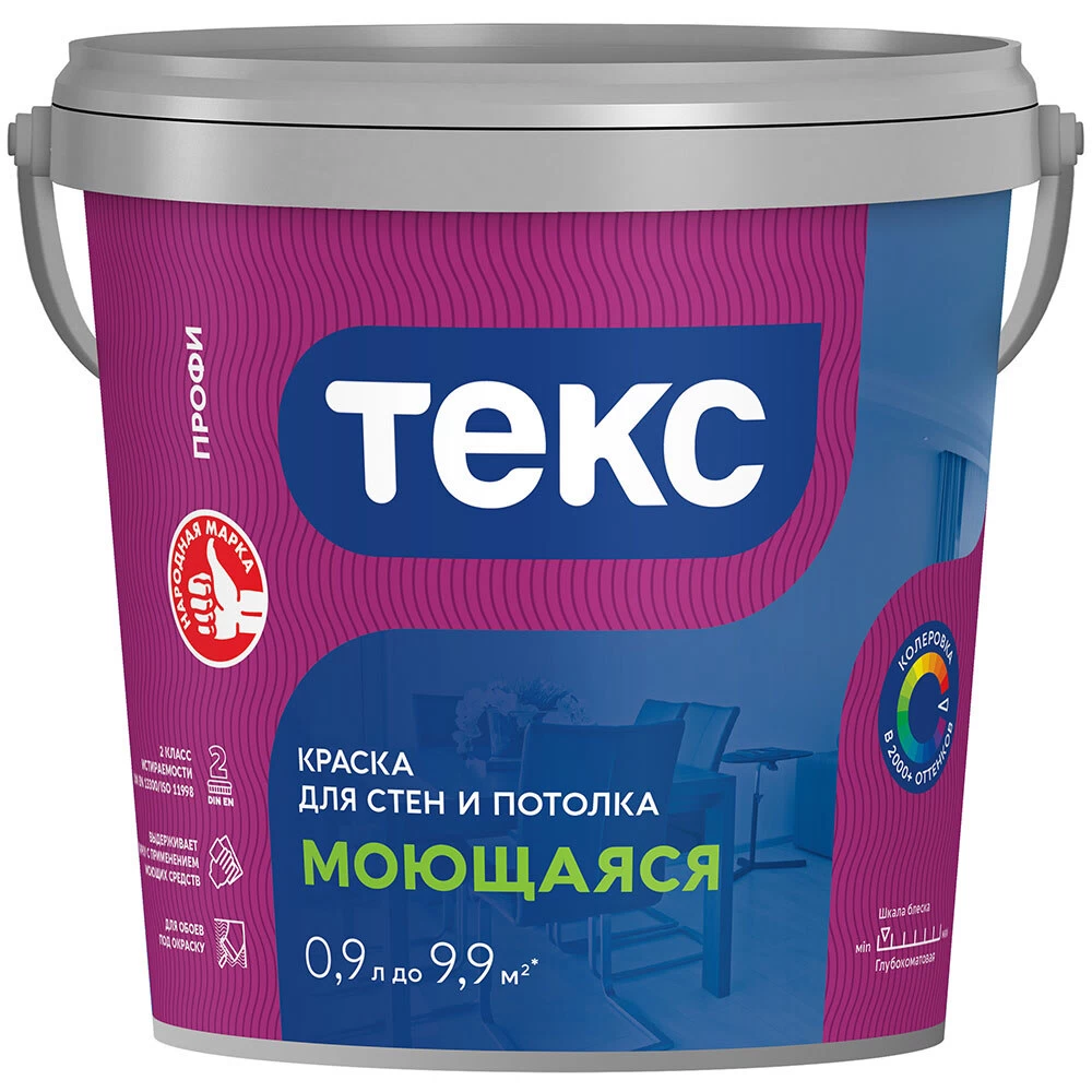 Краска моющаяся Текс Профи база А белая 0,9 л