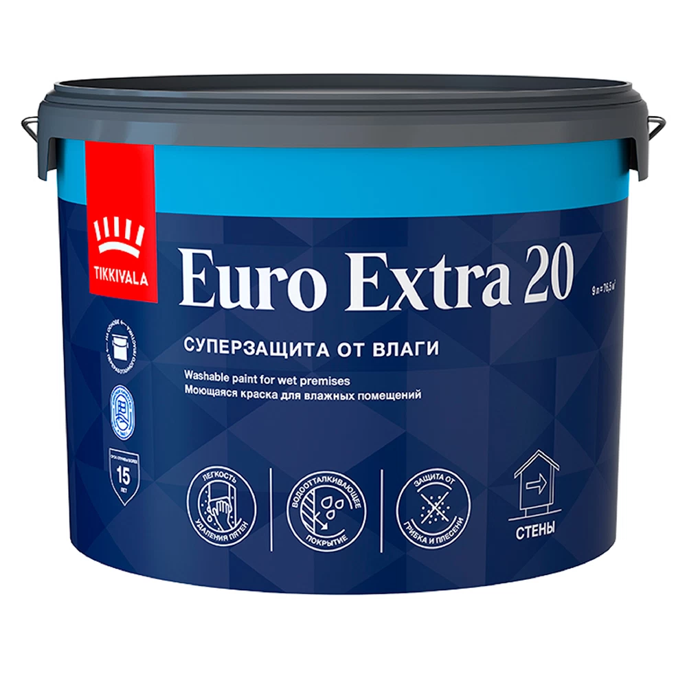 Краска моющаяся Tikkurila/Tikkivala Euro Extra 20 база А белая 9 л