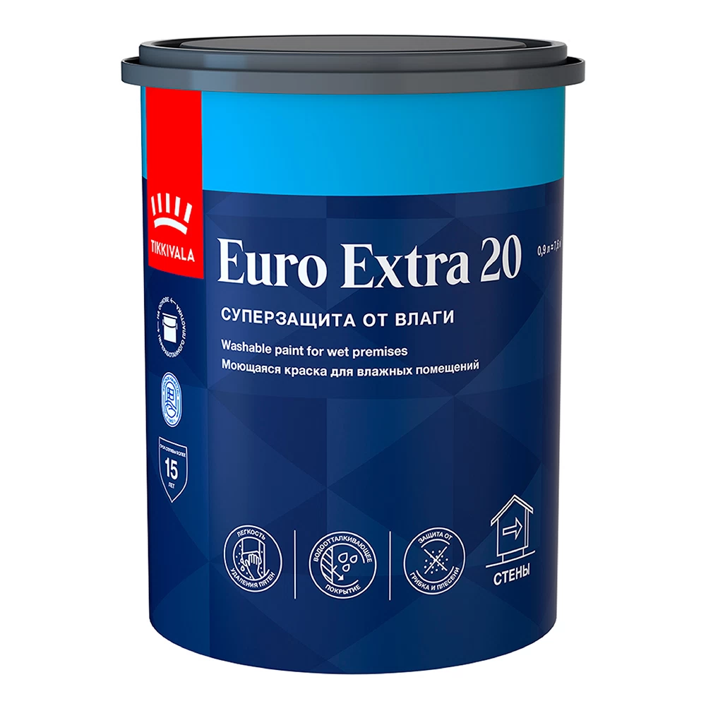 Краска моющаяся Tikkurila/Tikkivala Euro Extra 20 база С бесцветная 0,9 л