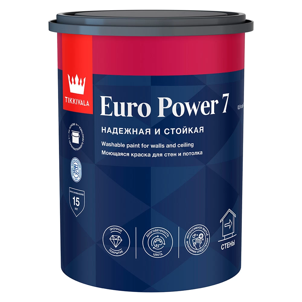 Краска моющаяся Tikkurila/Tikkivala Euro Power 7 база А белая 0,9 л