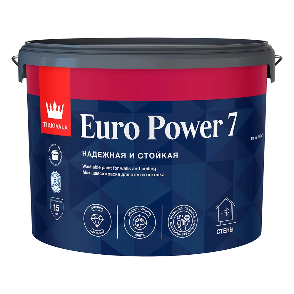 Краска моющаяся Tikkurila/Tikkivala Euro Power 7 база С бесцветная 9 л