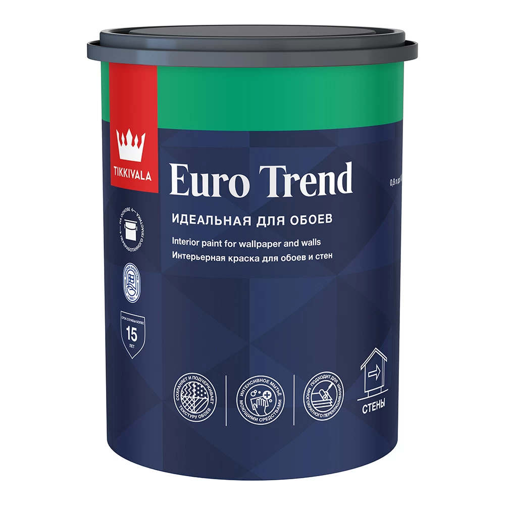 Краска моющаяся Tikkurila/Tikkivala Euro Trend база A белая 0,9 л