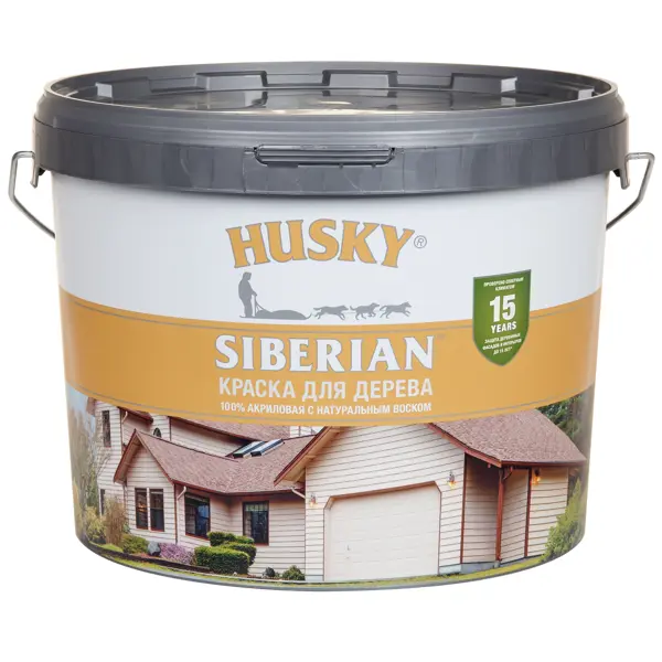 Краска по дереву Husky Siberian полуматовая цвет белый база А 9 л