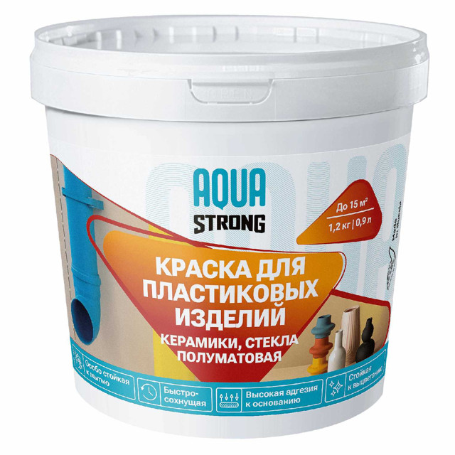 краска в/д AQUASTRONG для пластика, керамики, стекла полуматовая 350 гр белая, арт.4607130866559