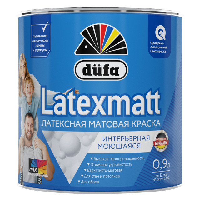 краска в/д DUFA Latexmatt для стен и потолков белая база 1 0,9л белая, арт. МП00-015159