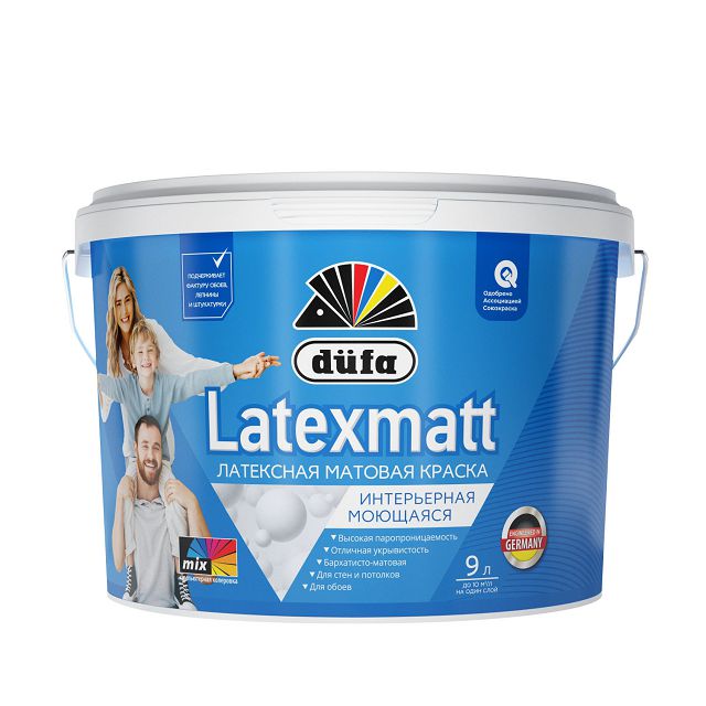 краска в/д DUFA Latexmatt для стен и потолков белая база 1 9л белая, арт. МП00-015168