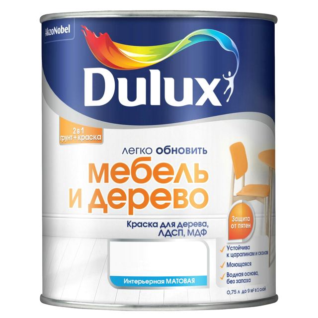 краска в/д LUXIUM мебель и дерево база BW 0,75л белая, арт.50034545