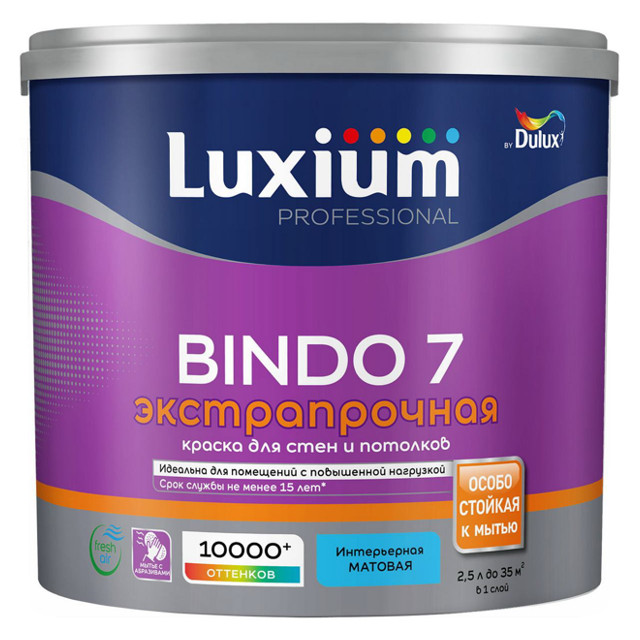 краска в/д LUXIUM Professional Bindo 7 база BC для стен и потолков 2,25л бесцветная, арт.50034514