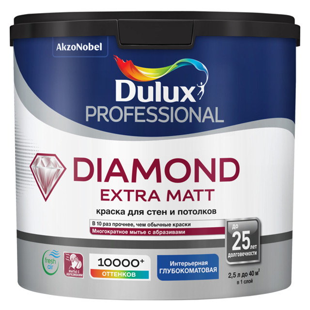 краска в/д LUXIUM Professional Diamond Extra matt база BC для стен и потолков 2,25л бесцветная, арт.