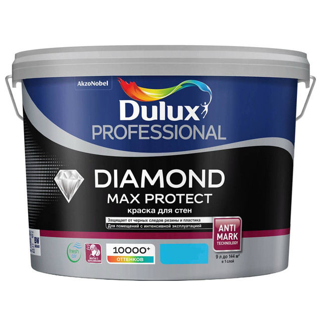 краска в/д LUXIUM Professional Diamond Max Protec база BC для стен и потолков 9л б/ц, арт.50035255