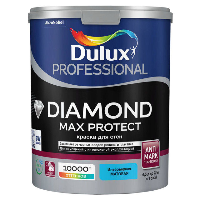 краска в/д LUXIUM Professional Diamond Max Protec база BW для стен и потолков 4,5л белая, арт.500352
