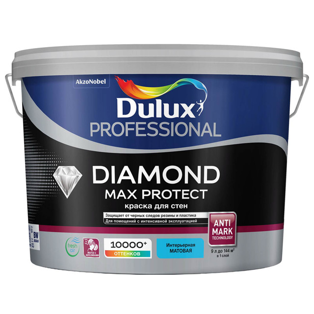 краска в/д LUXIUM Professional Diamond Max Protec база BW для стен и потолков 9л белая, арт.50035251