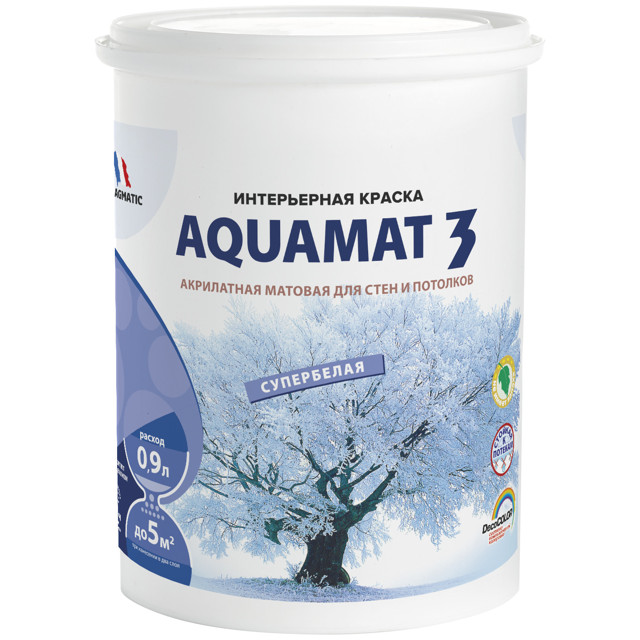 краска в/д PRAGMATIC Aquamat 3 база А для стен и потолков 0,9л белая, арт. 150-409
