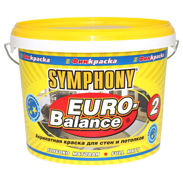 краска в/д SYMPHONY Euro-balance 2 база А глубоко матовая 2,7л белая, арт.9038