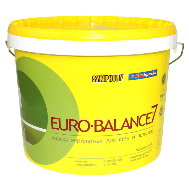 краска в/д SYMPHONY Euro-balance 7 база А матовая 9л белая, арт.9152