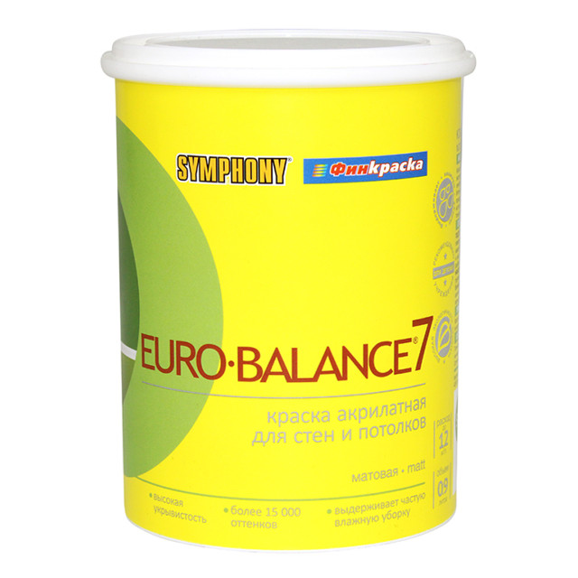краска в/д SYMPHONY Euro-balance 7 база С матовая 0,9л бесцветная, арт.9232