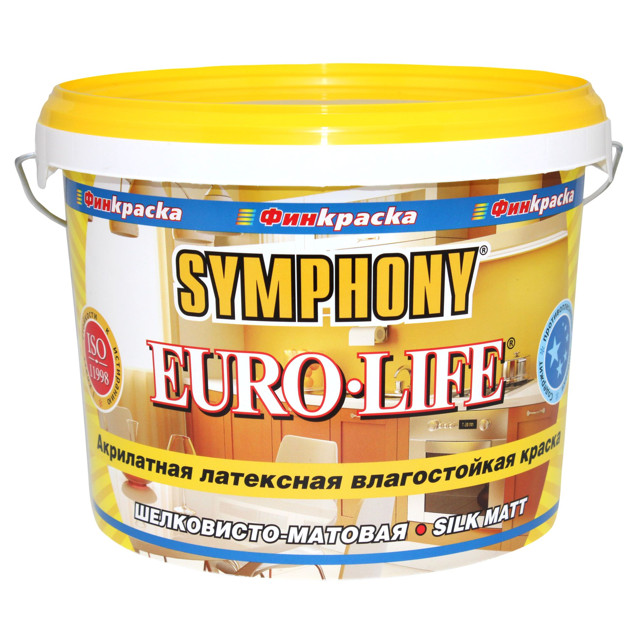 краска в/д SYMPHONY Euro-Life SYMPHONY база С шелковисто матовая 2,7л бесцветная, арт.9571