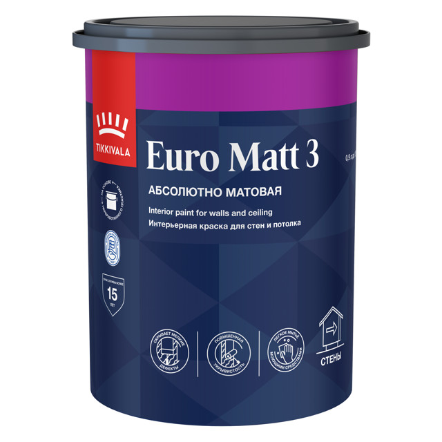 краска в/д TIKKIVALA Euro Matt 3 база A 0,9л белая, арт.700001111