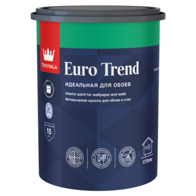 краска в/д TIKKIVALA Euro Trend для обоев база А 0,9л белая, арт. 700009616