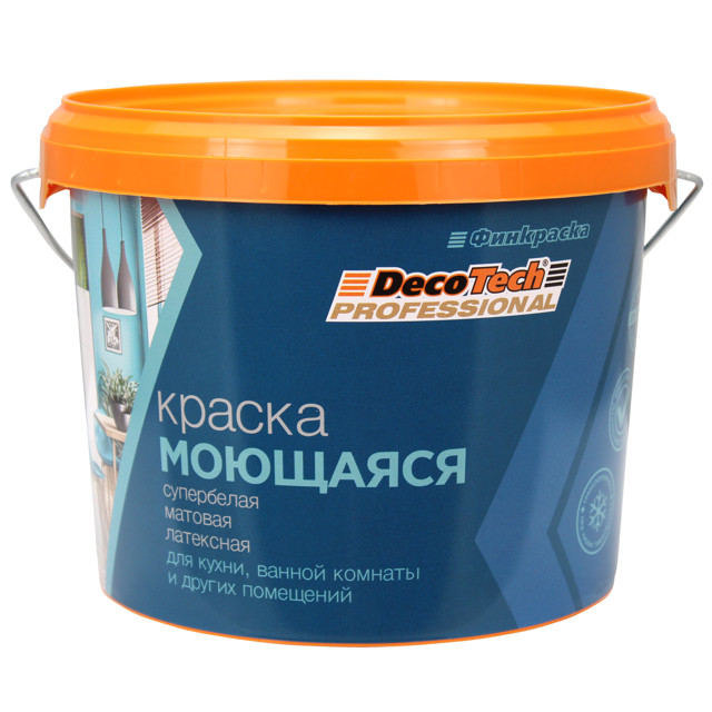 краска в/э DecoTech моющаяся база C матовая 2,7л бесцветная, арт.15038