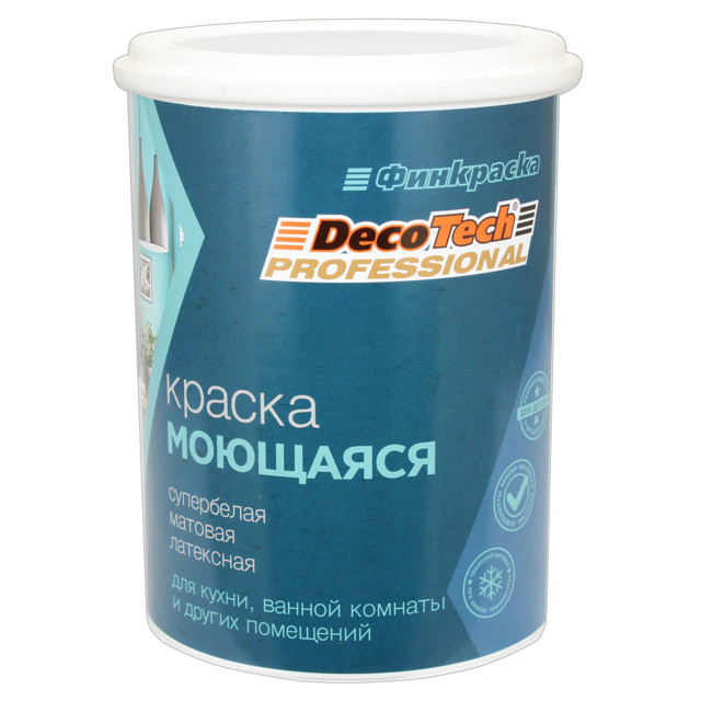 краска в/э DecoTech моющаяся база WA матовая 0,9л белая, арт.1101602