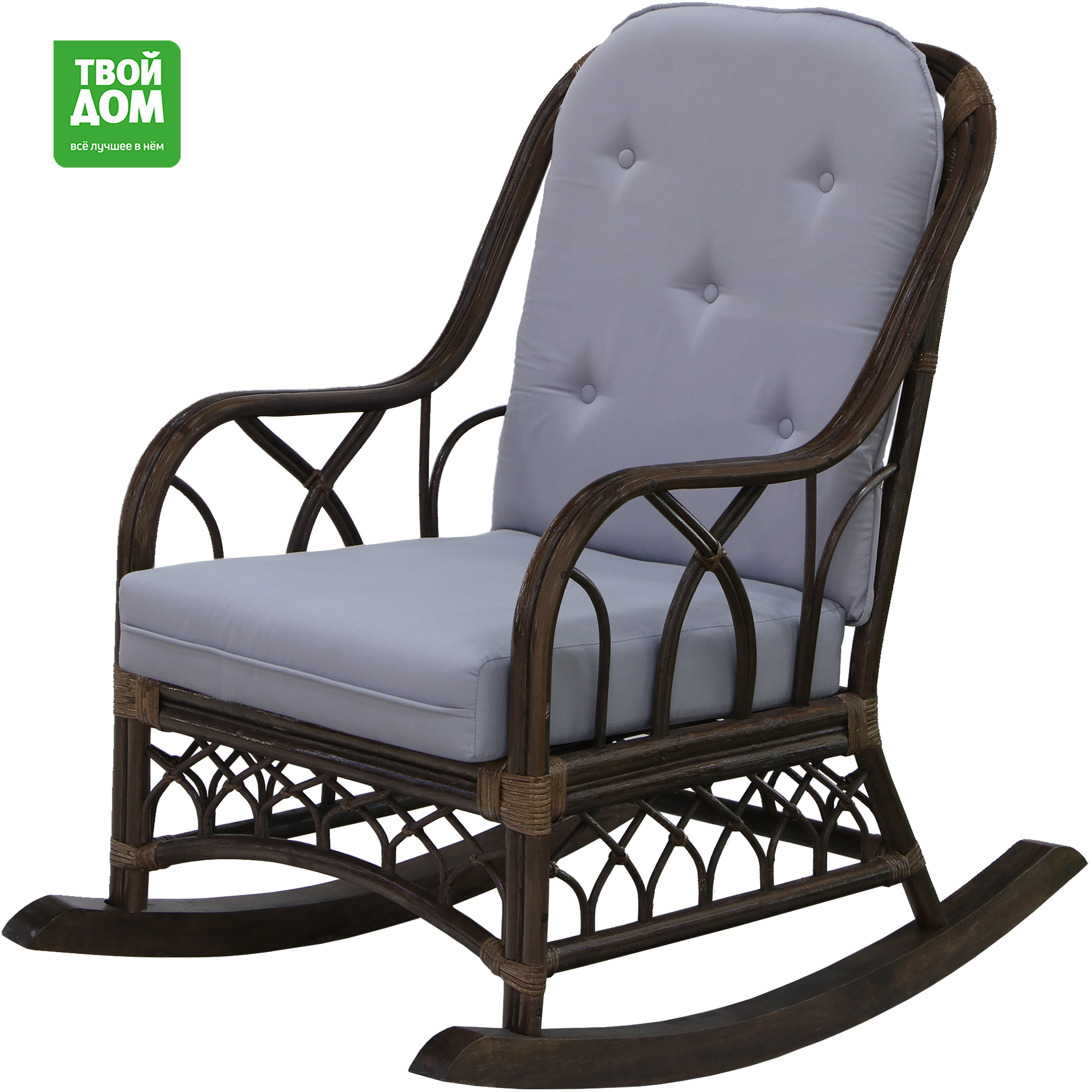 Кресло-качалка Rattan grand Dark brown с подушками
