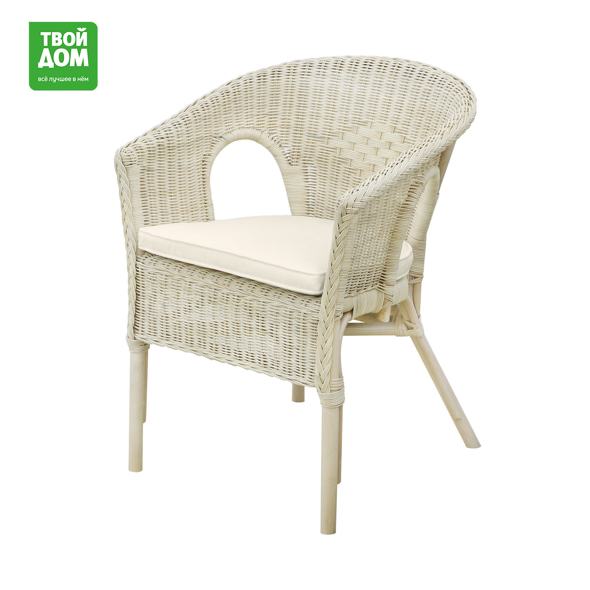 Кресло Rattan grand berlin с подушкой wash white бежевые подушки