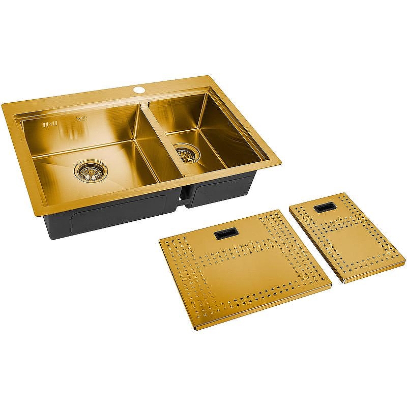 Кухонная мойка ZorG Master 78 ZM N-78-2-52-L BRONZE с накладками Бронза
