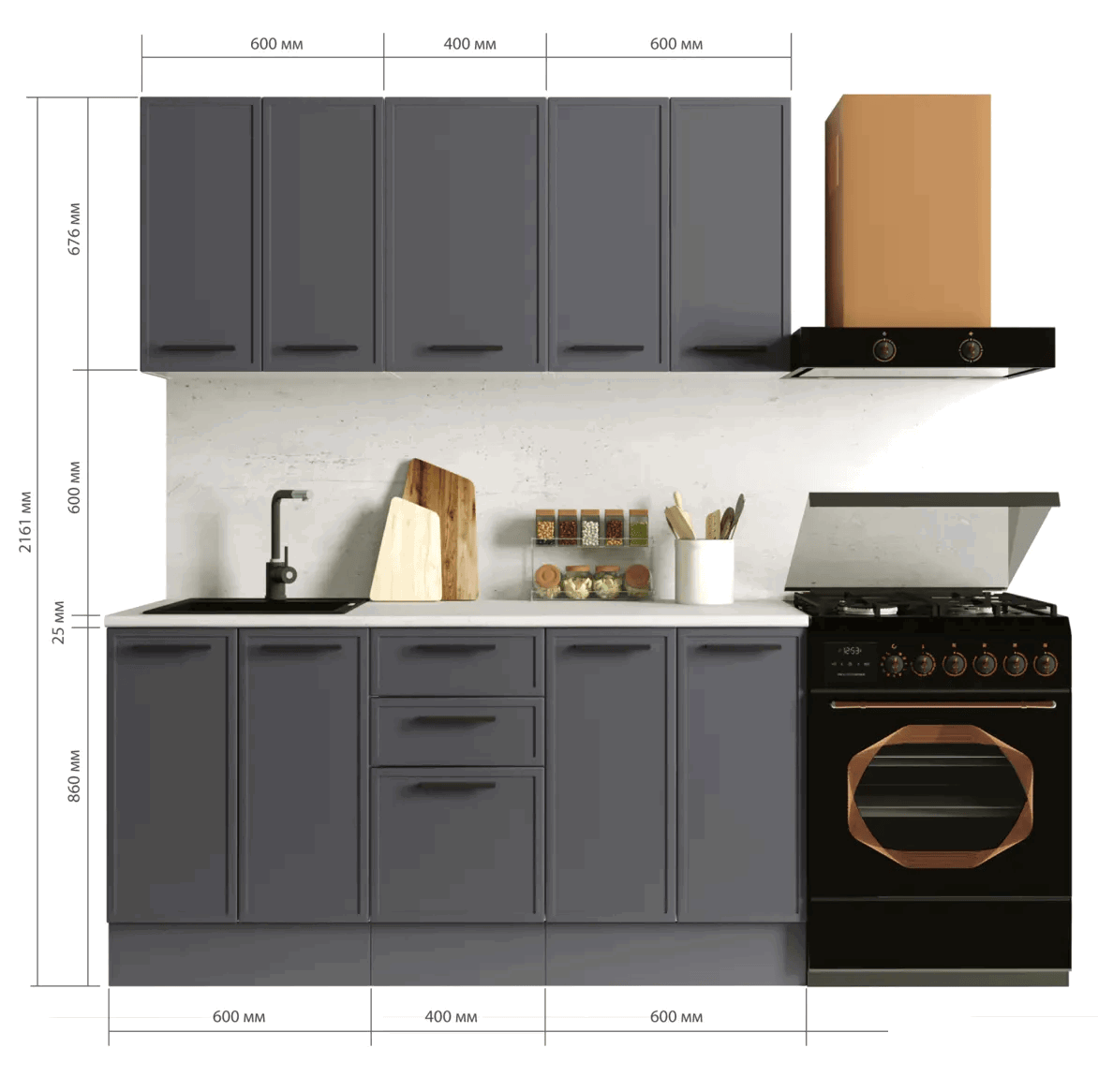 Кухонный гарнитур Неро DELINIA 160x60 см МДФ цвет графит