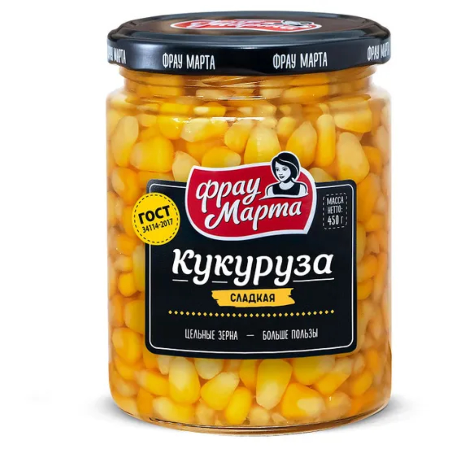 Кукуруза Фрау Марта сахарная, стеклянная банка, 450 г