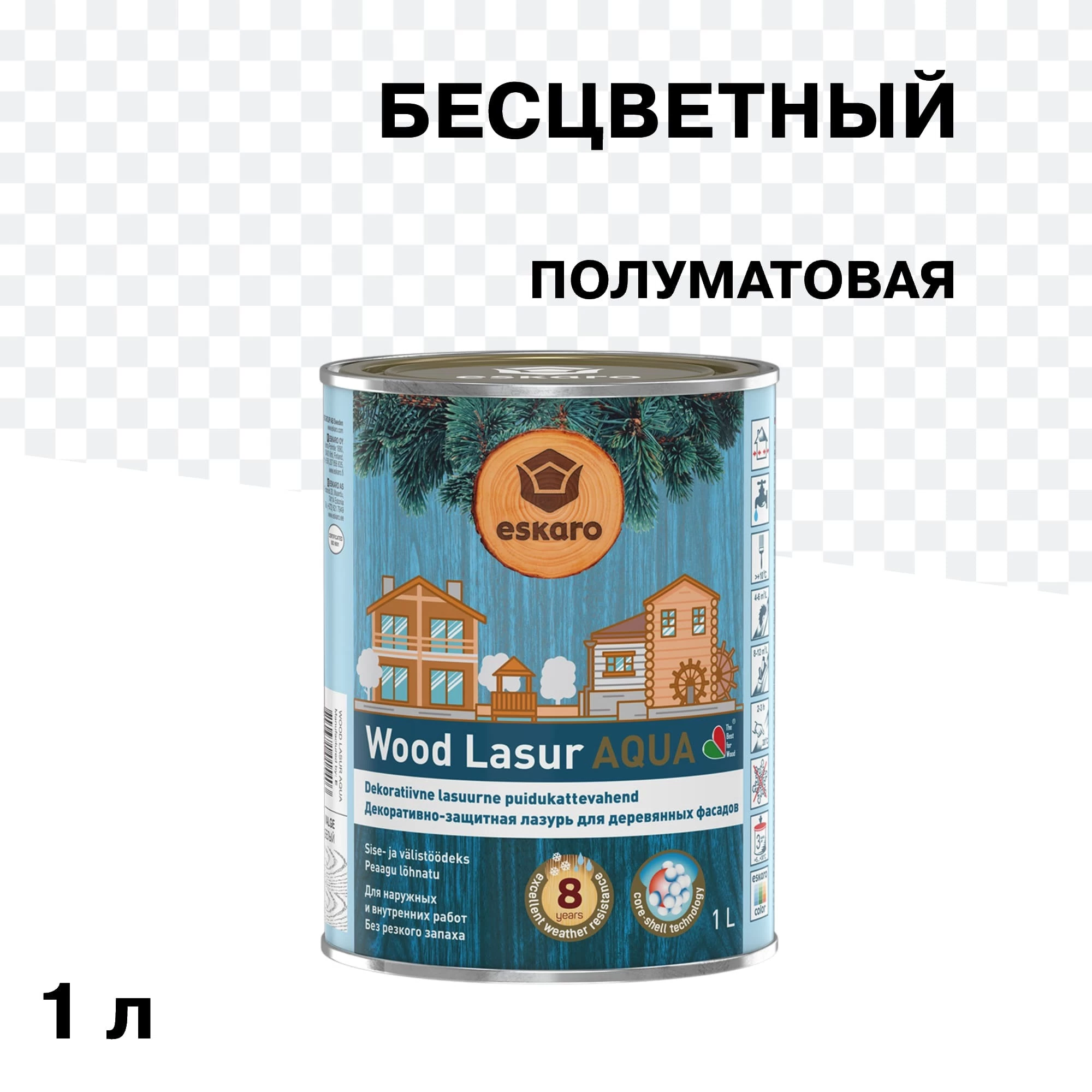 Лак акрилатный для деревянных фасадов Eskaro Wood Lasur Aqua бесцветный 1 л полуматовый