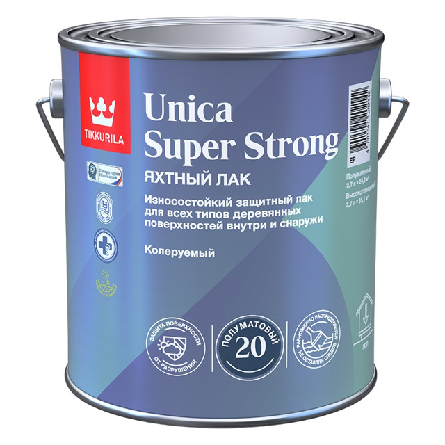 лак алкидно-уретановый TIKKIVALA Unica Super Strong яхтный полуматовый 2,7л , арт.700014012