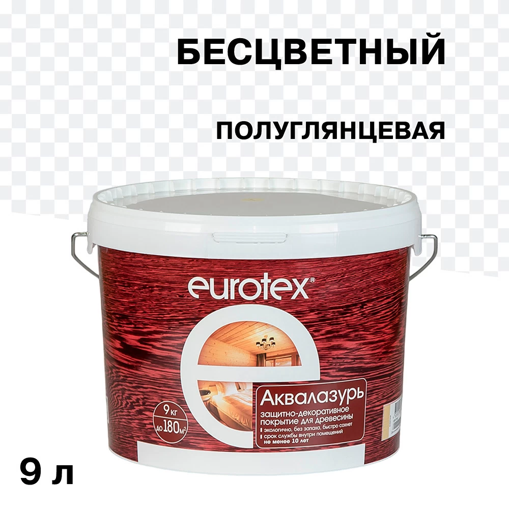 Лак антисептик акриловый Eurotex Аквалазурь бесцветный 9 л