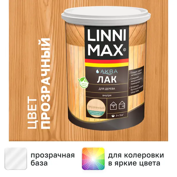 Лак для дерева Linnimax шелково-матовый прозрачный 0.9 л