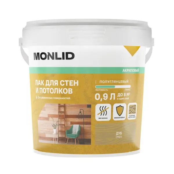 Лак для стен и потолков акриловый MONLID цвет дуб полуглянцевый 0.9 л