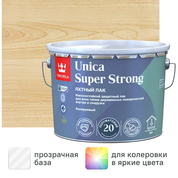 Лак яхтный Tikkurila Unica Super Strong База ЕР бесцветный полуматовый 9 л
