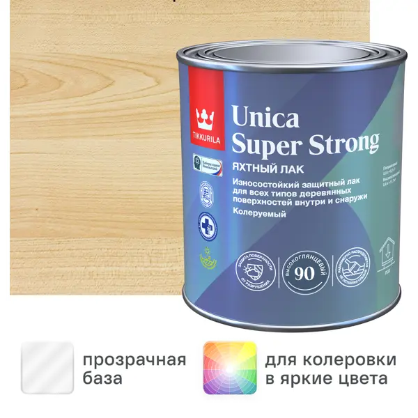 Лак яхтный Tikkurila Unica Super Strong База ЕР бесцветный высокоглянцевый 0.9 л