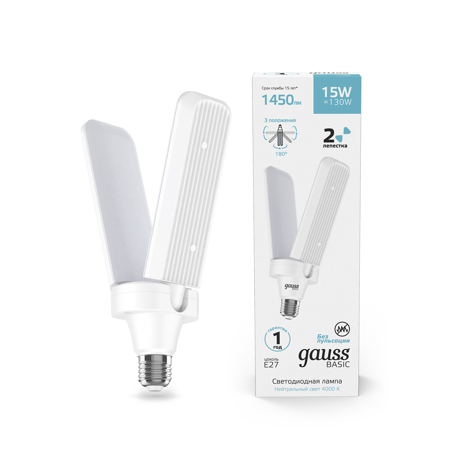 Лампа Gauss Basic 15W 1450lm 4000K E27 Клевер-2 LED