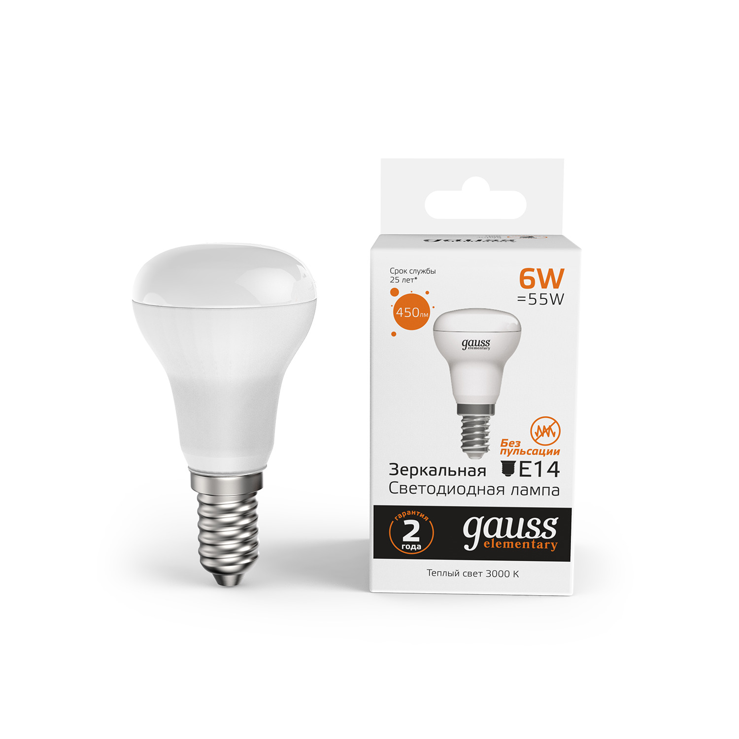Лампа Gauss Elementary R50 6W 450lm 3000K Е14 LED