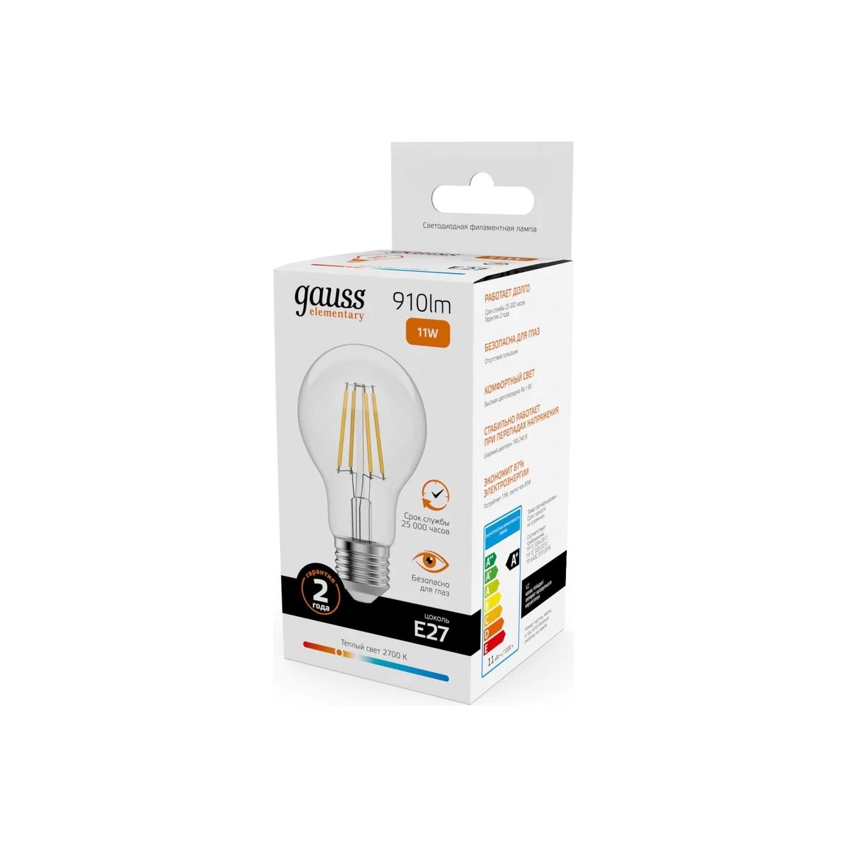 Лампа Gauss Filament Elementary А60 11W 910lm 2700К Е27 LED