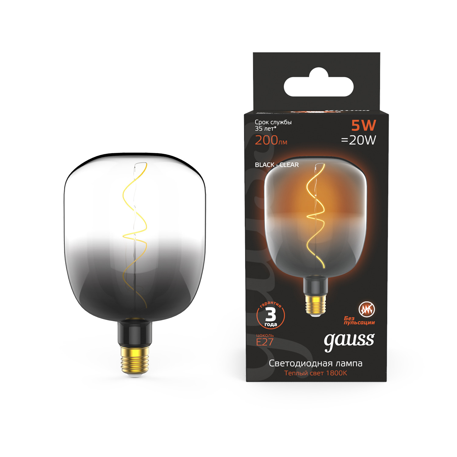 Лампа Gauss Filament Flexible V140 5W 1800К Е27 black-clear