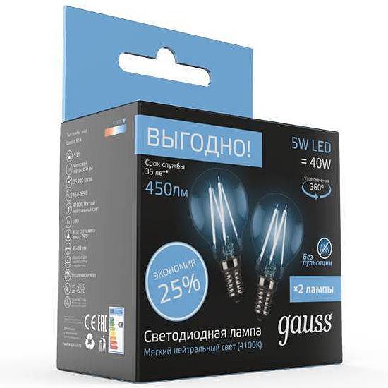 Лампа Gauss FILAMENT ШАР E27 5W 4100К