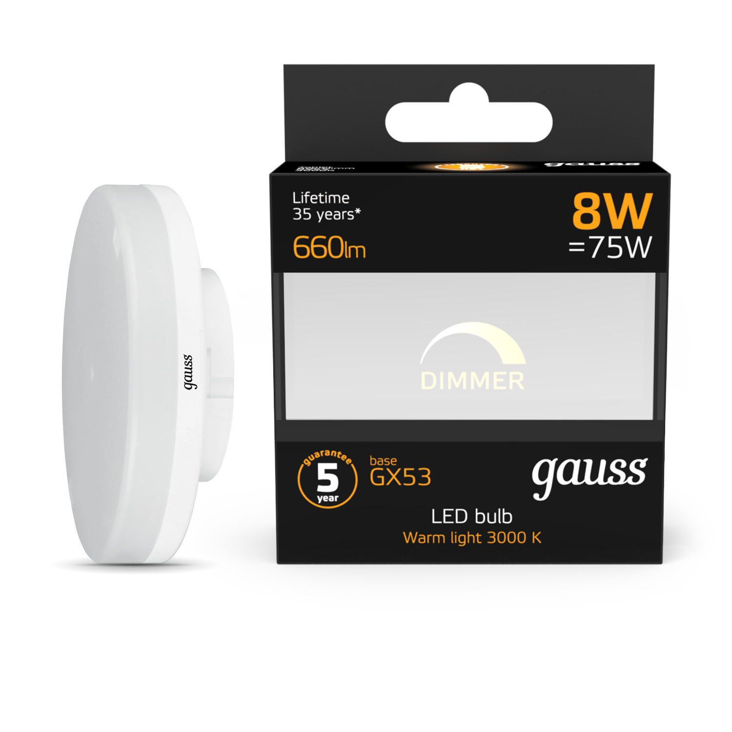 Лампа Gauss LED GX53 8W 660lm 3000K диммируемая1/10/100